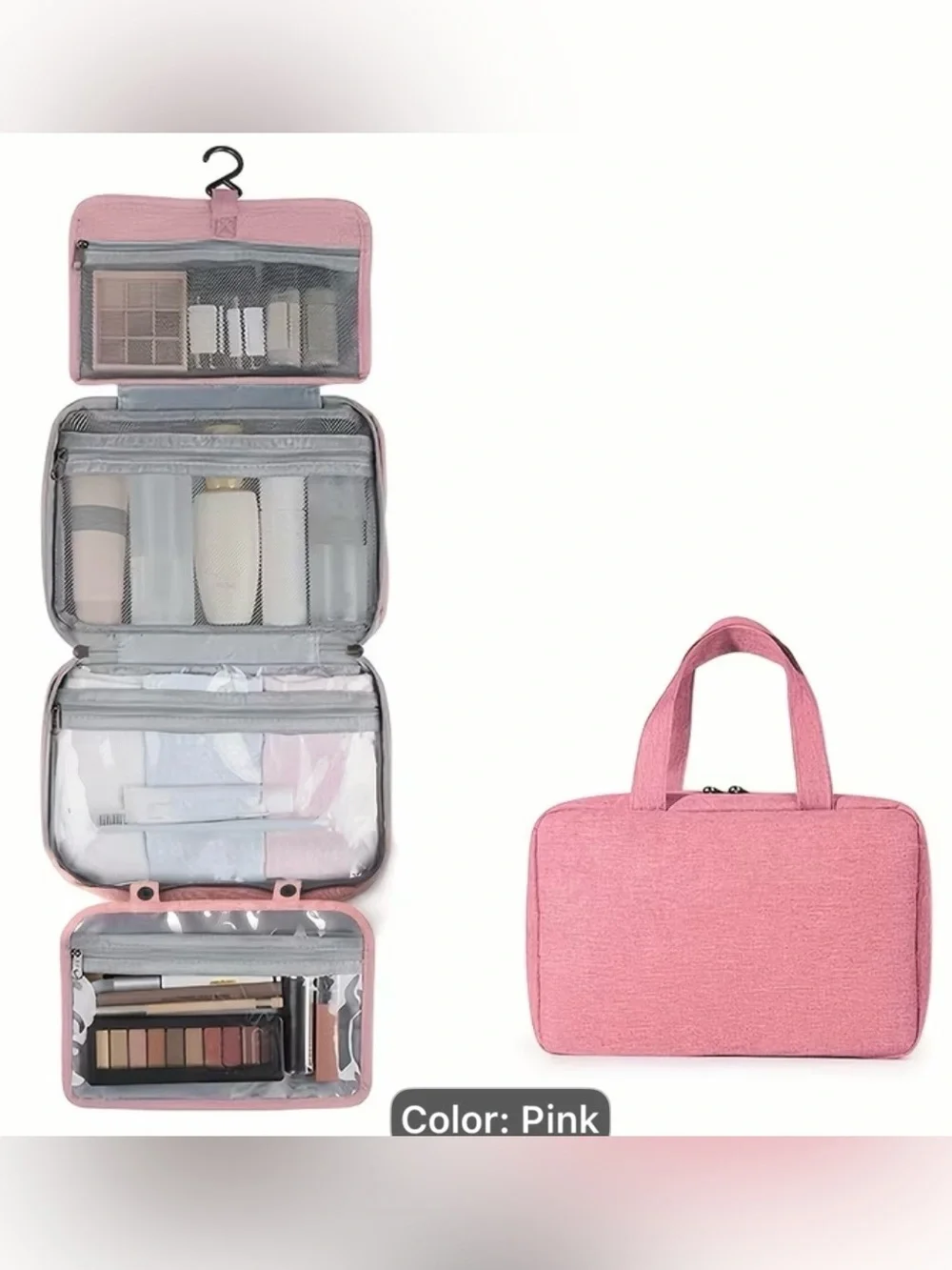 Pink Hanging Travel Organizer Toiletry Bag